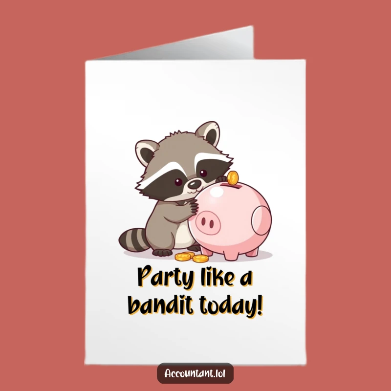 Free Printable Raccoon Birthday Card: Coin Heist Fun Downloadable Gift