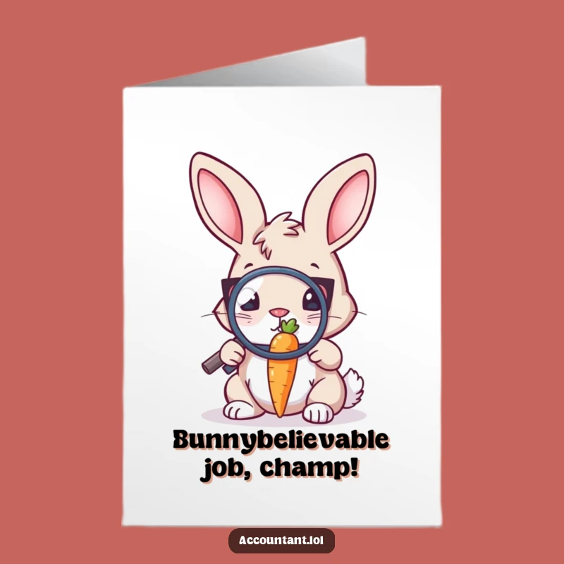 Free Printable Congrats Card: Bunny Auditor Success, Hilarious Downloadable Celebration