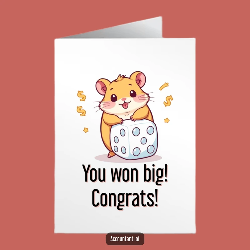 Free Printable Congrats Card: Hamster Rolls Lucky Dice Funny Downloadable Gift