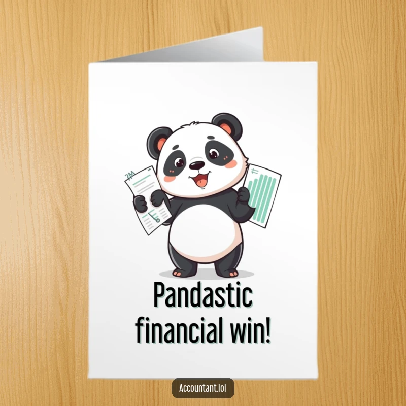 Funny Free Printable Congrats Card: A determined panda proudly displays a perfectly balanced budget, signifying financial triumph and control.