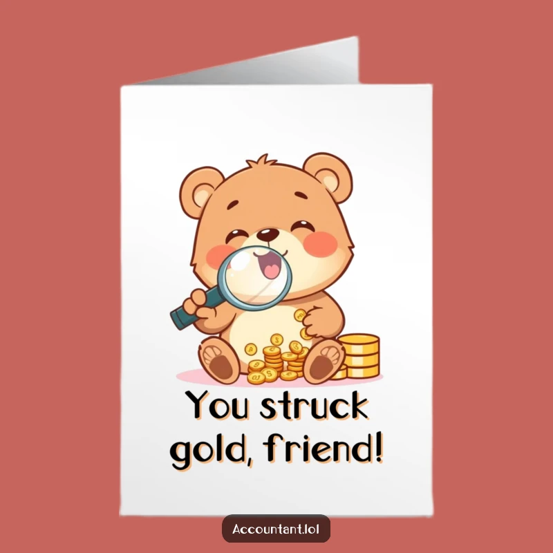 Free Printable Funny Bear Congratulations Card: Money Counting Cub Downloadable