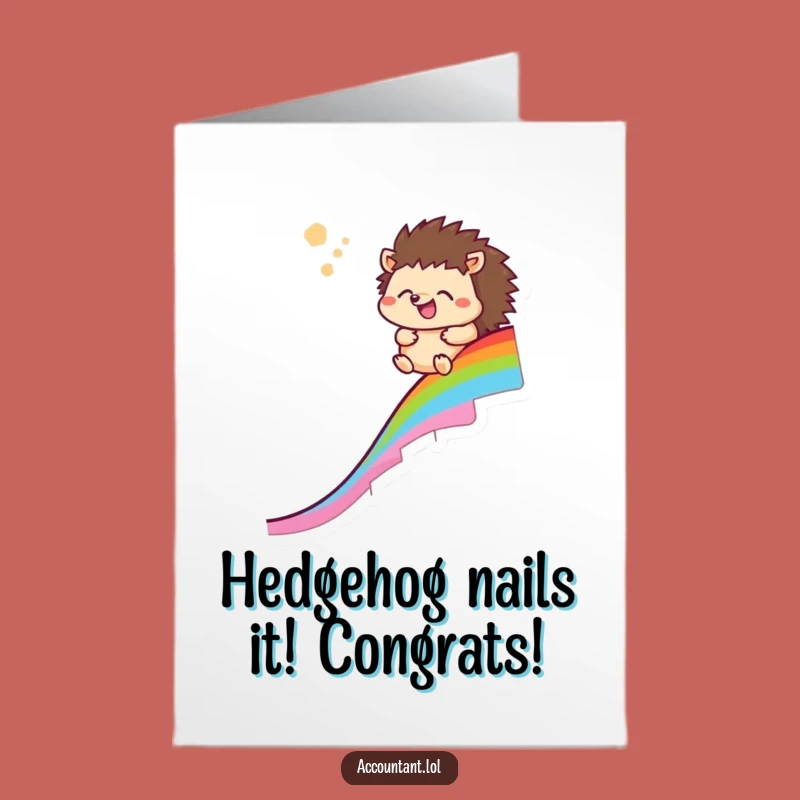 Free Printable Hedgehog Congrats Card: Funny Rainbow Slide Success Downloadable Gift for Achievers