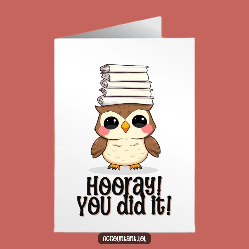 Free Printable Congrats Card: Funny Owl Balancing Success, Downloadable Humorous Gift