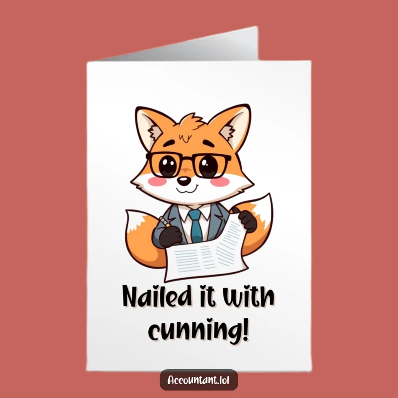 Free Printable Congrats Card: Fox Accountant Victory, Hilarious Downloadable Celebration