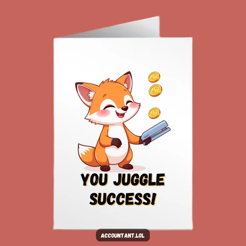 Free Printable Funny Fox Congratulations Card: Juggling Success Downloadable