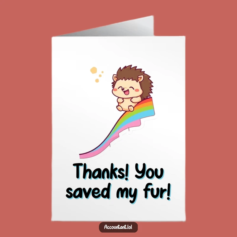 Free Printable Hedgehog Thank You Card: Funny Rainbow Slide Appreciation Downloadable Gift