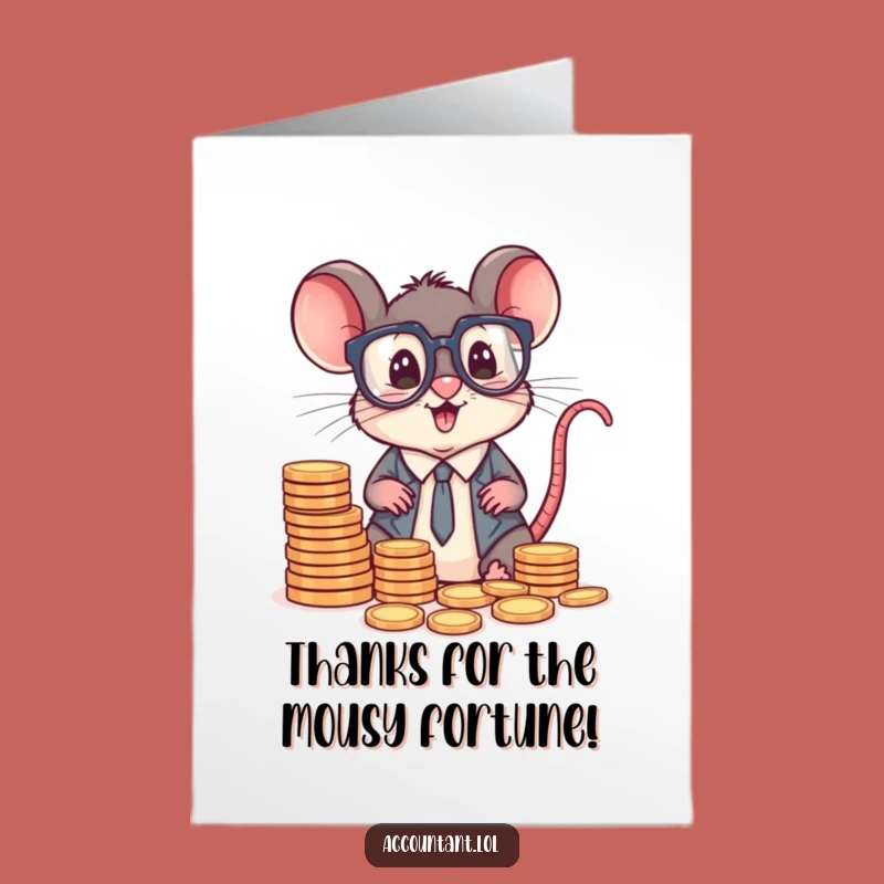 Funny Free Printable Thank You Card: Mouse Accountant's Coin Collection for a Unique Downloadable Gift