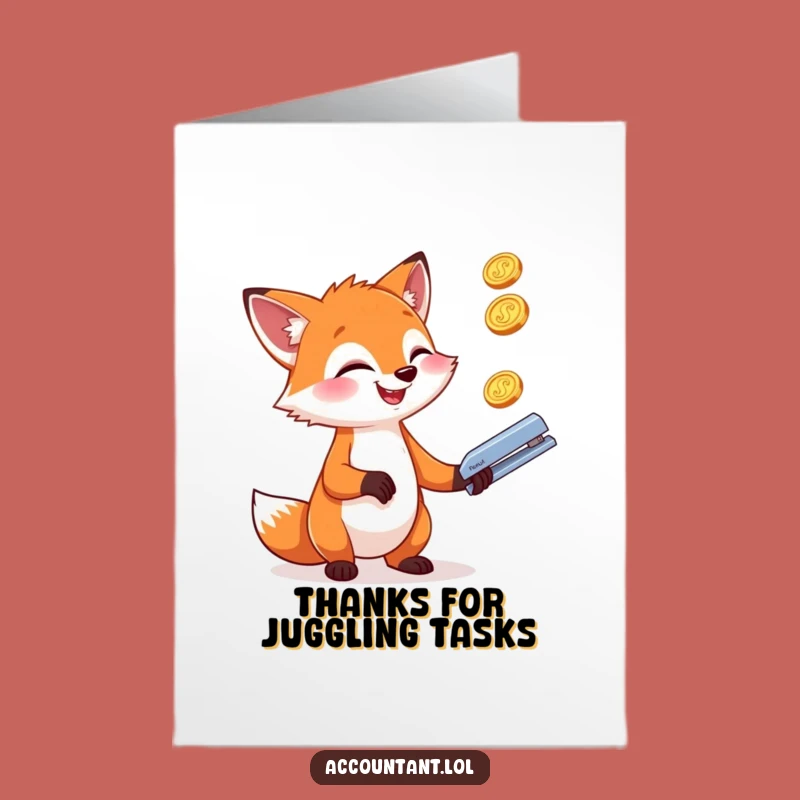 Free Printable Funny Fox Thank You Card: Juggling Gratitude Downloadable