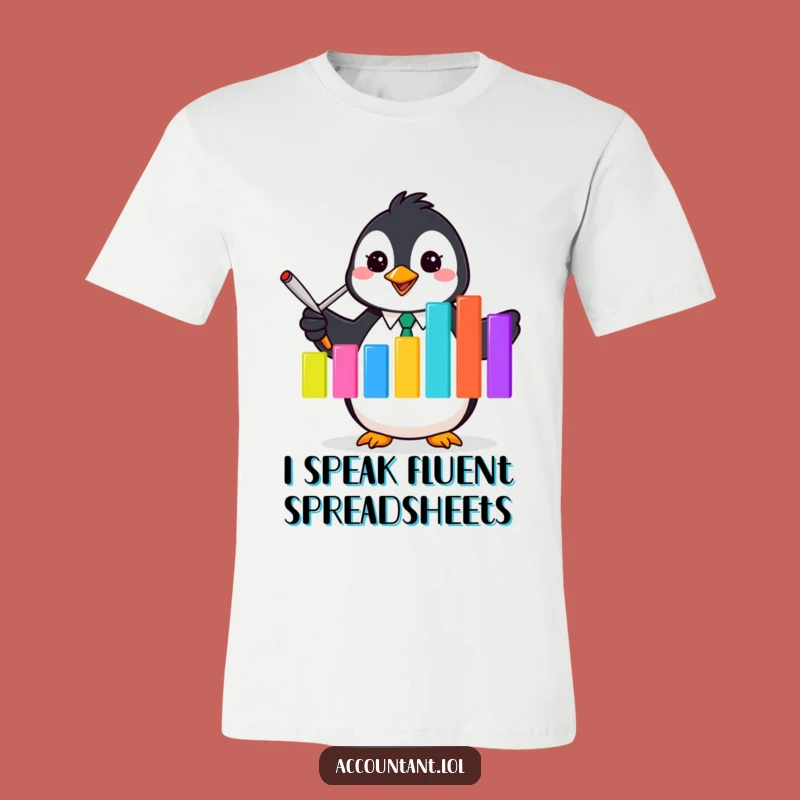 Funny Penguin Accountant T-Shirt - Enthusiastic Flipper Bar Graph Tee Gift