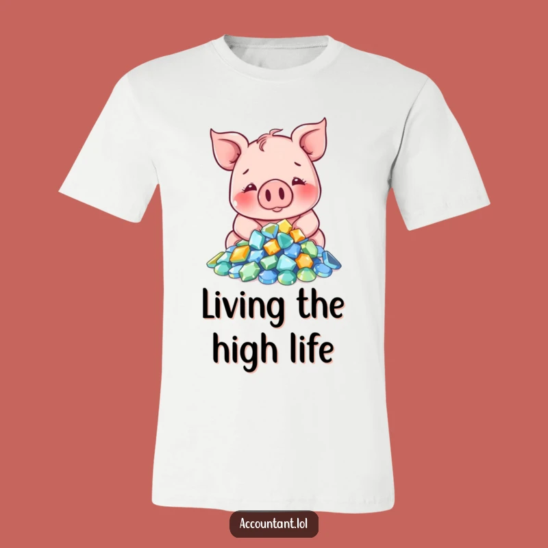 Funny Pig Gem Counting T-Shirt: Luxurious Pig Sighing with Sparkles