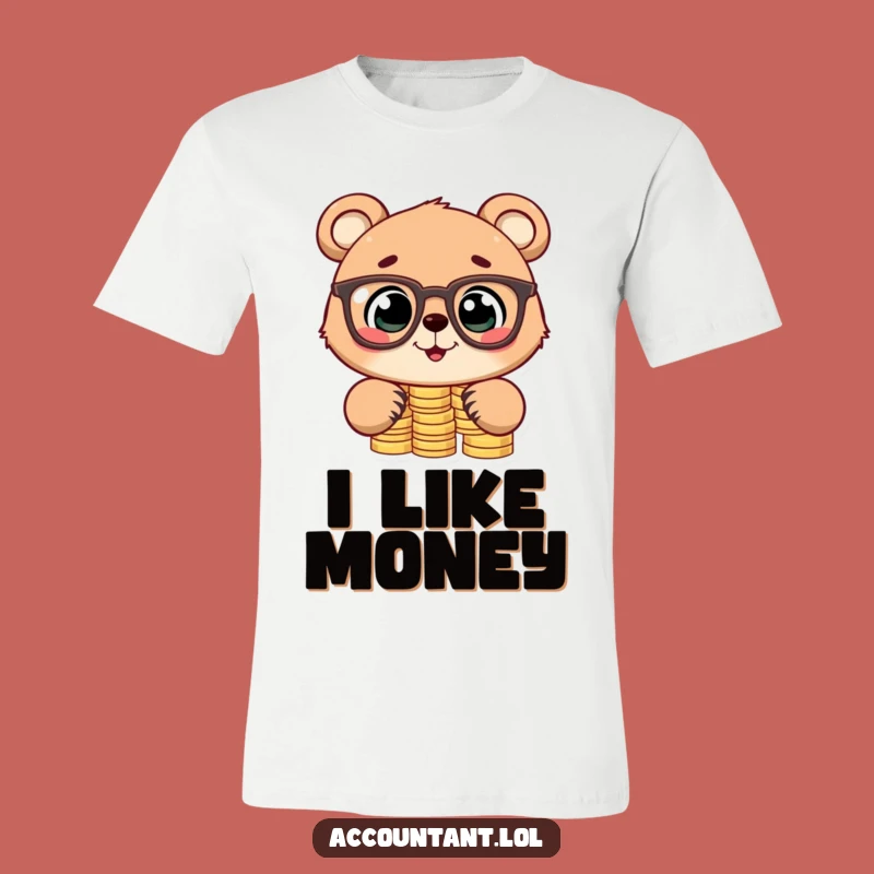 Funny Bear Cub Stacking Coins T-Shirt: Playful Financial Humor Tee