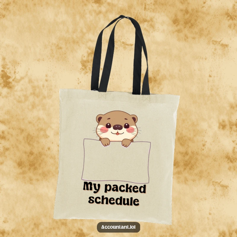 Funny otter tote bag featuring a curious otter peeking over a spreadsheet, great for carrying office essentials humorously.